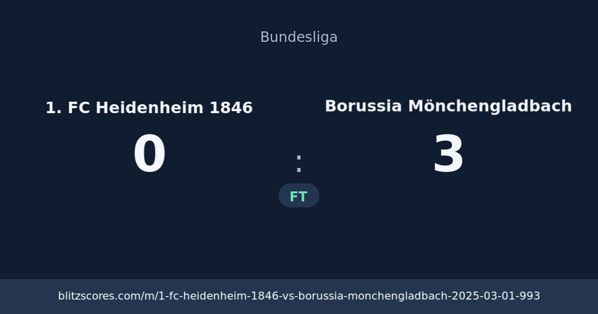 1. FC Heidenheim 1846 vs Borussia Mönchengladbach score card