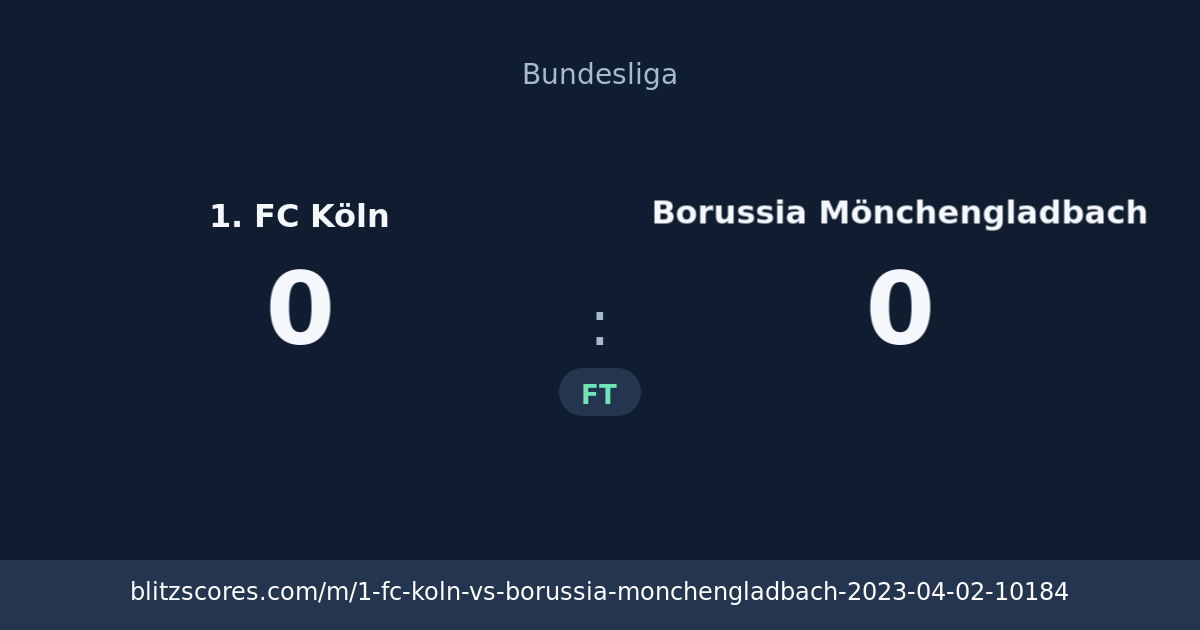 1. FC Köln vs Borussia Mönchengladbach score card