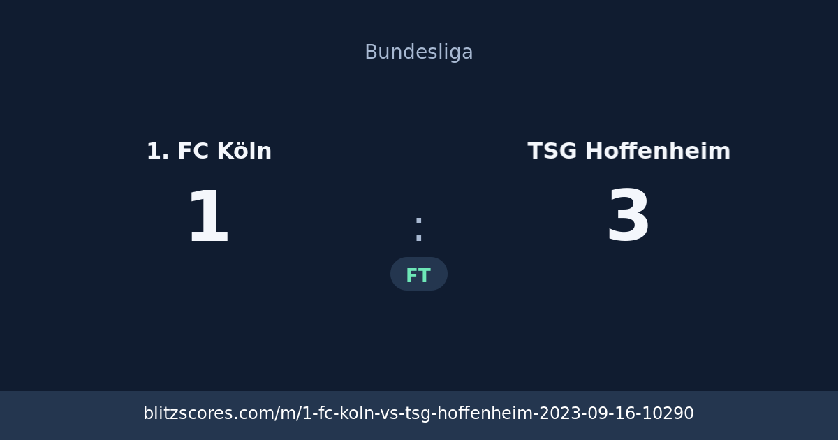 1. FC Köln vs TSG Hoffenheim score card