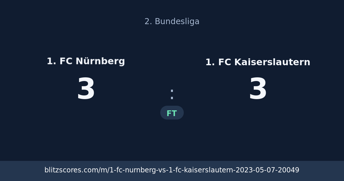 1. FC Nürnberg vs 1. FC Kaiserslautern score card