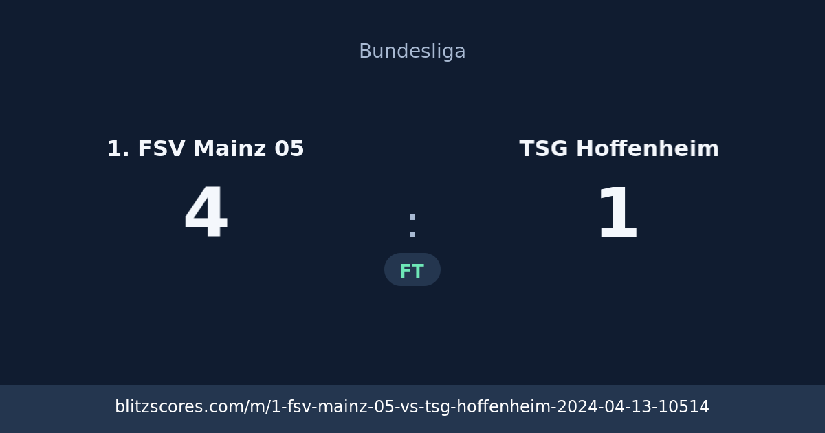 1. FSV Mainz 05 vs TSG Hoffenheim score card