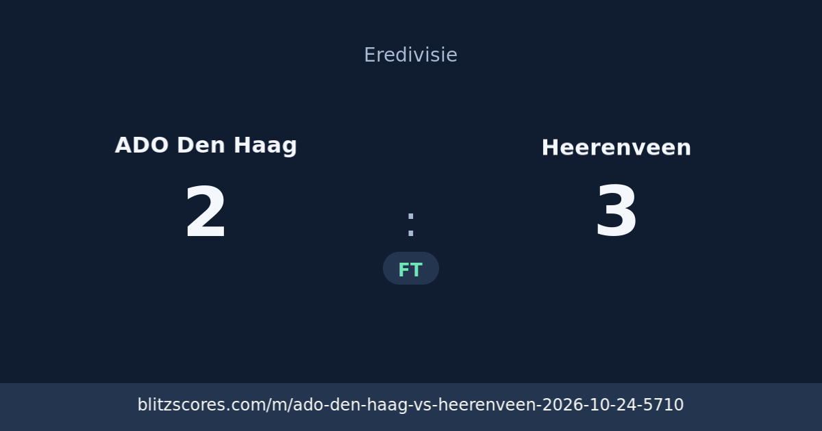 ADO Den Haag vs Heerenveen score card