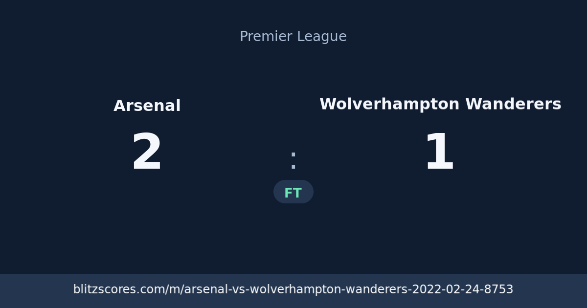 Arsenal vs Wolverhampton Wanderers score card