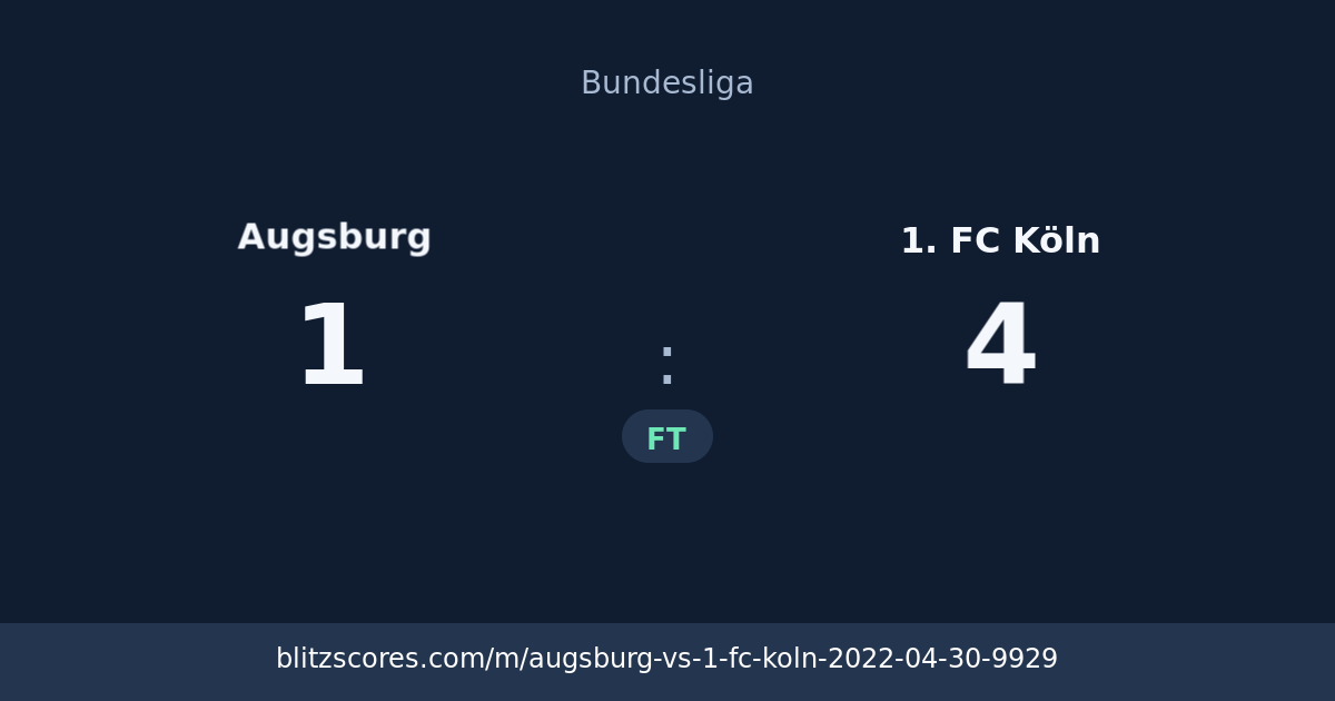 Augsburg vs 1. FC Köln score card