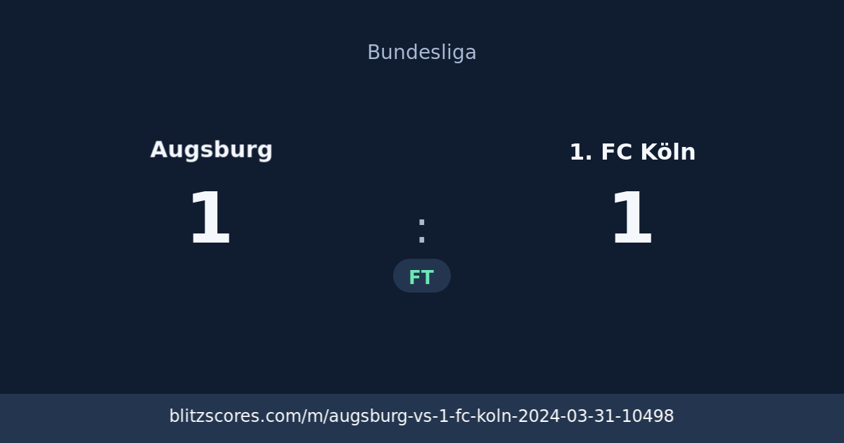 Augsburg vs 1. FC Köln score card