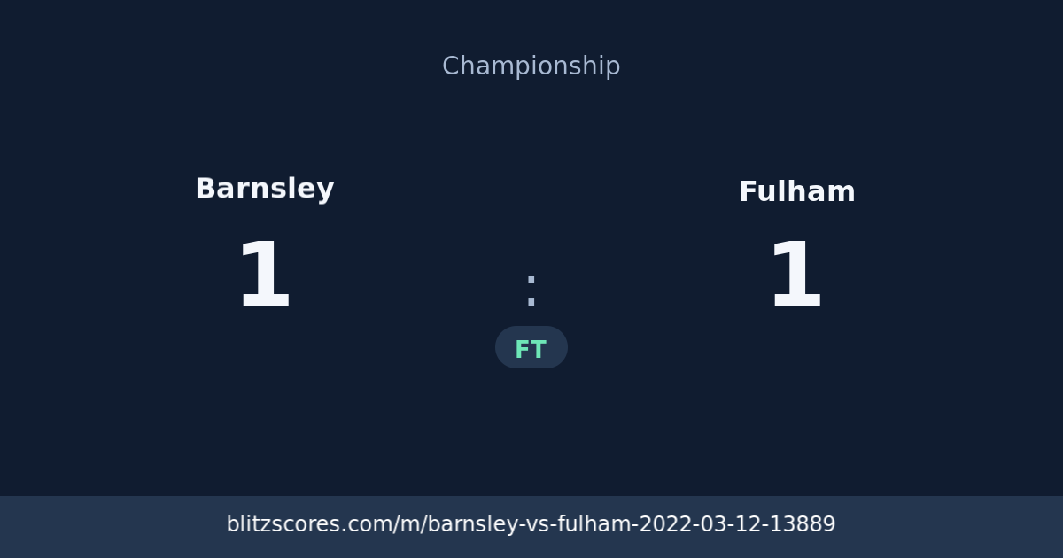 Barnsley vs Fulham score card