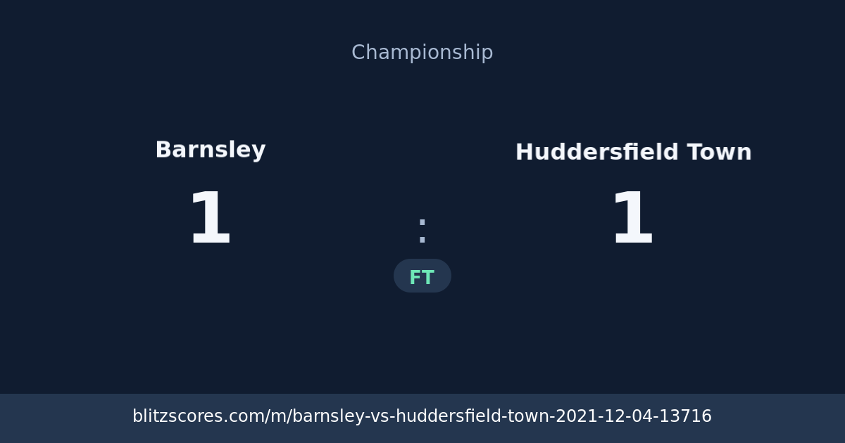 Barnsley vs Huddersfield Town score card