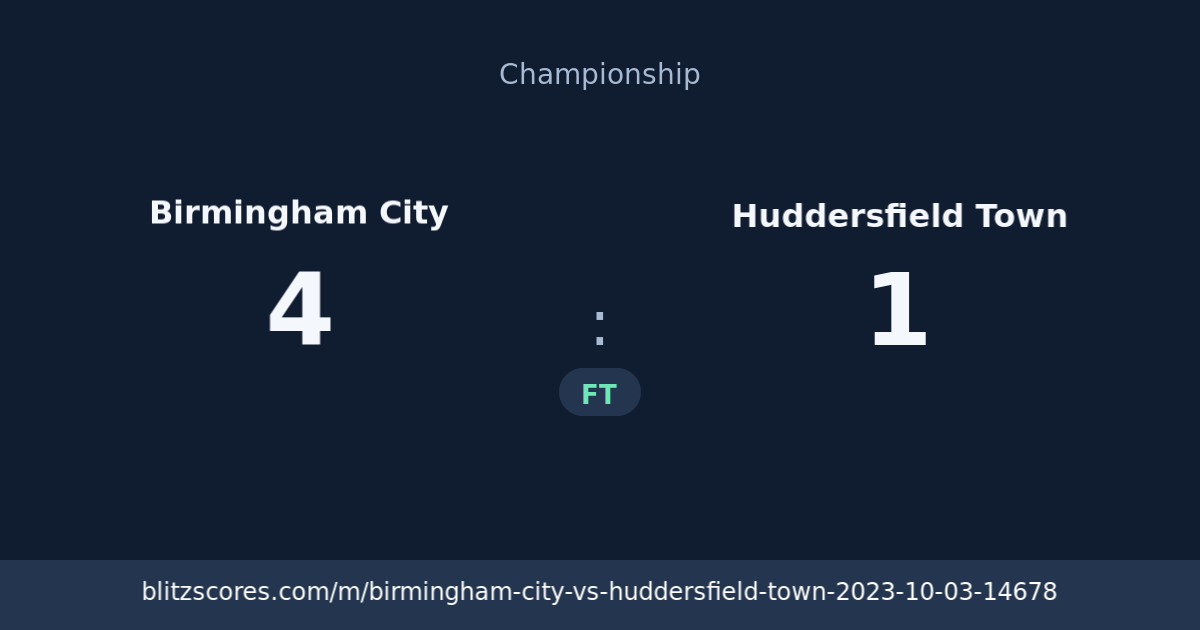 Birmingham City vs Huddersfield Town score card