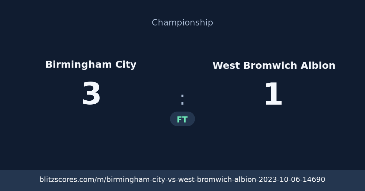 Birmingham City vs West Bromwich Albion score card