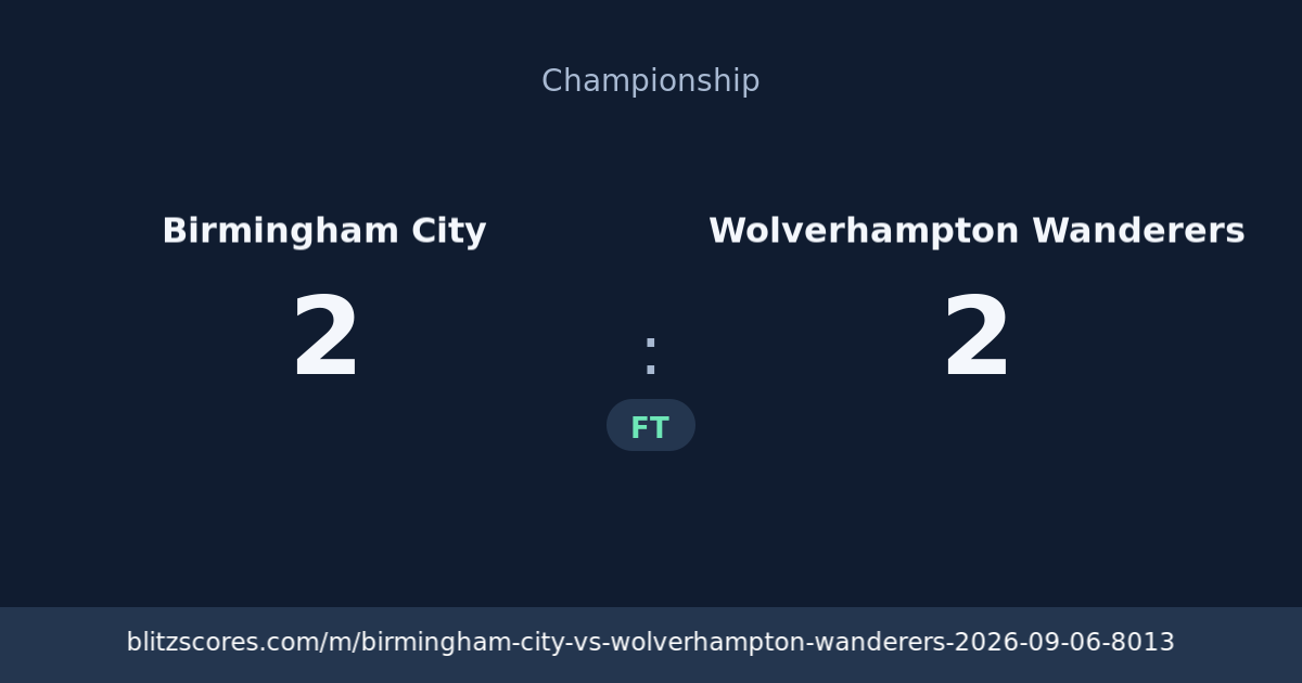 Birmingham City vs Wolverhampton Wanderers score card