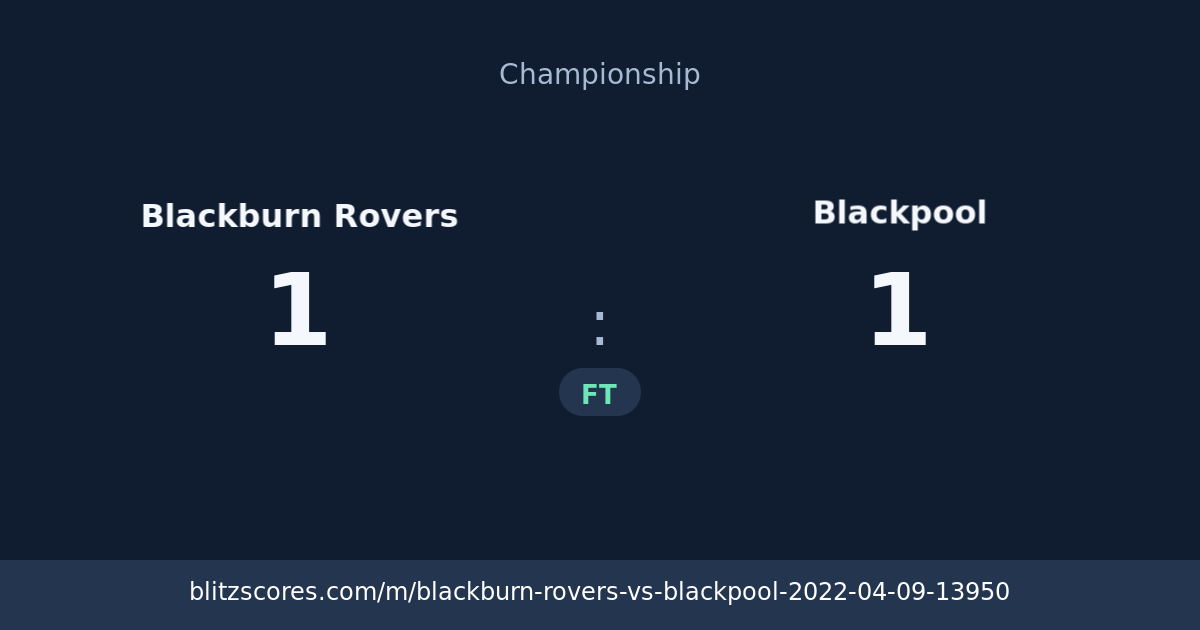 Blackburn Rovers vs Blackpool score card
