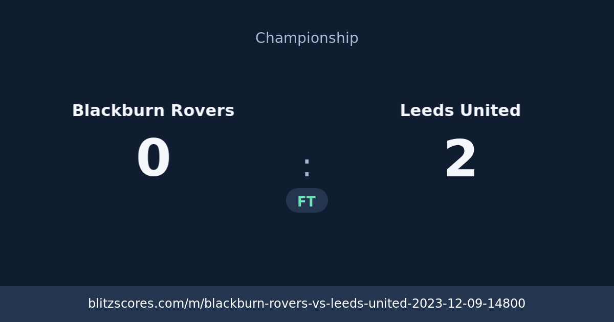 Blackburn Rovers vs Leeds United score card