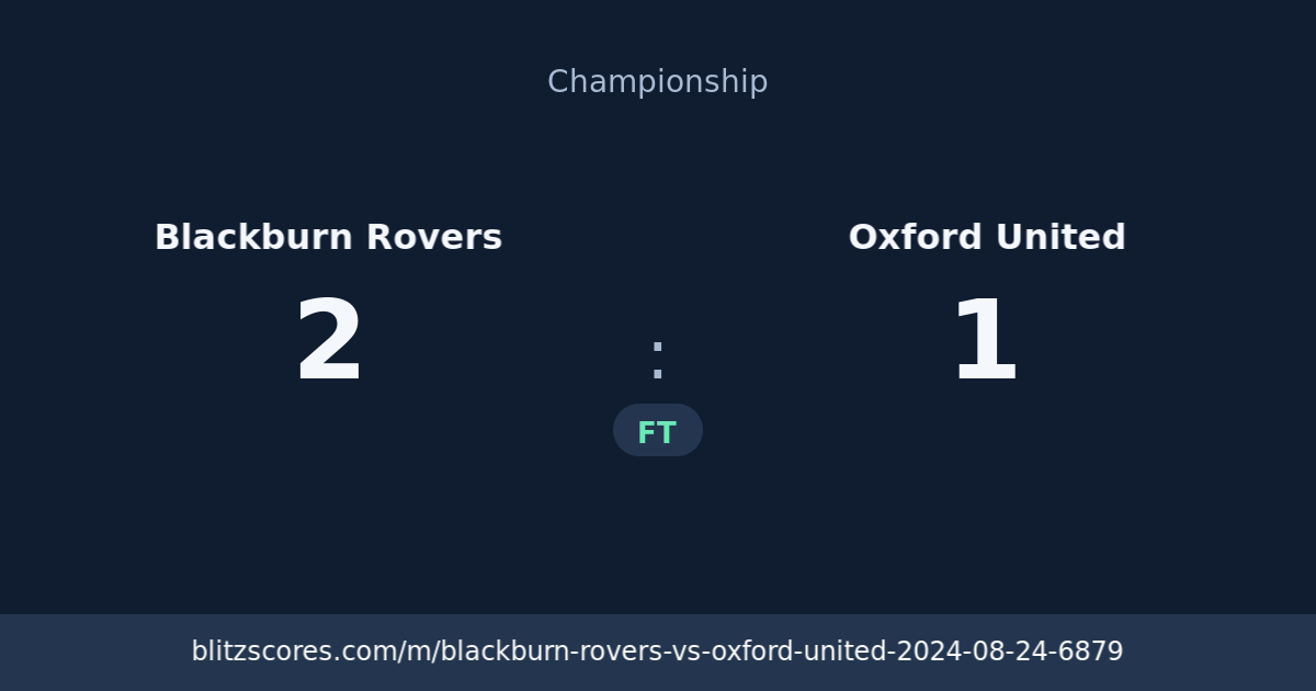 Blackburn Rovers vs Oxford United score card