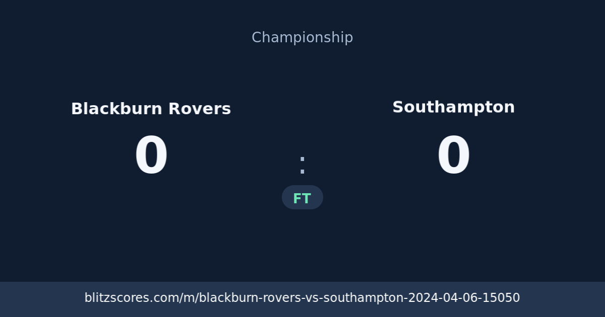 Blackburn Rovers vs Southampton score card