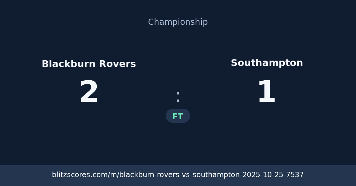 Blackburn Rovers vs Southampton score card