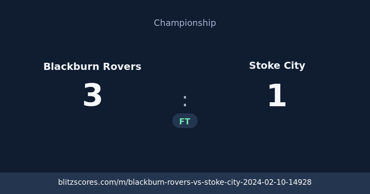Blackburn Rovers vs Stoke City score card