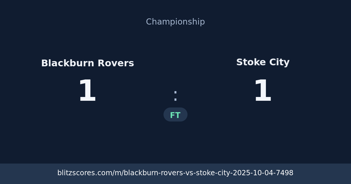 Blackburn Rovers vs Stoke City score card