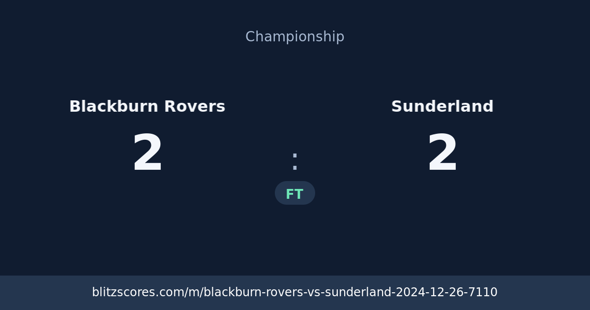 Blackburn Rovers vs Sunderland score card