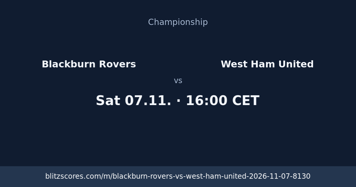 Blackburn Rovers vs West Ham United score card