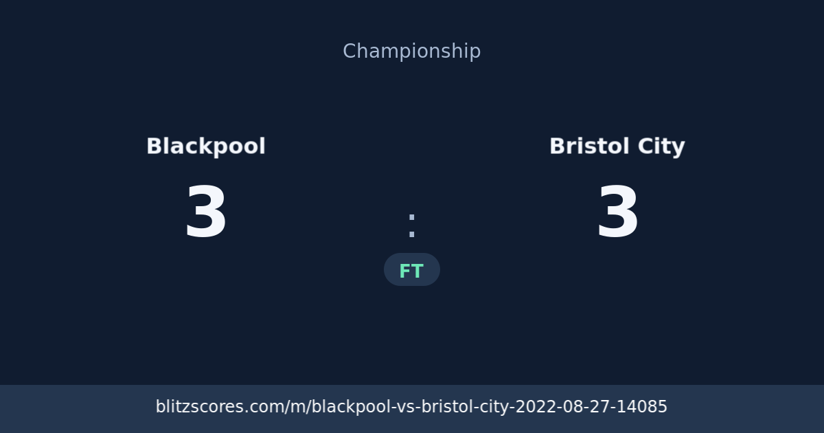 Blackpool vs Bristol City score card