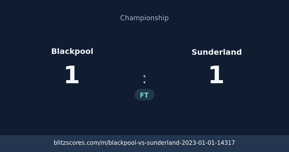 Blackpool vs Sunderland score card