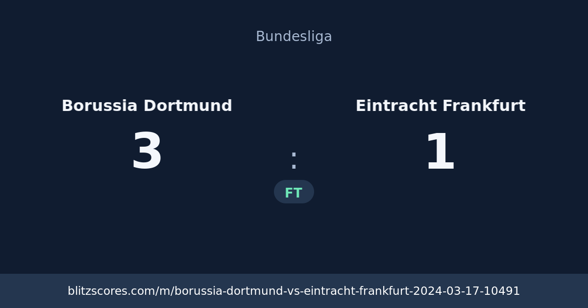 Borussia Dortmund vs Eintracht Frankfurt score card