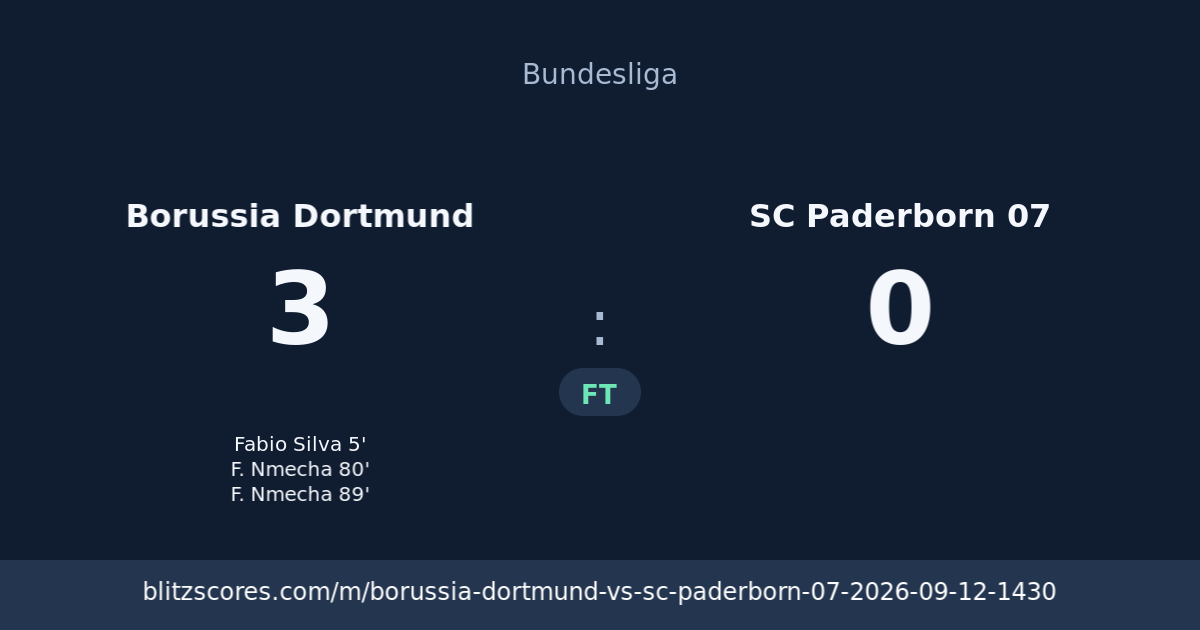 Borussia Dortmund vs SC Paderborn 07 score card