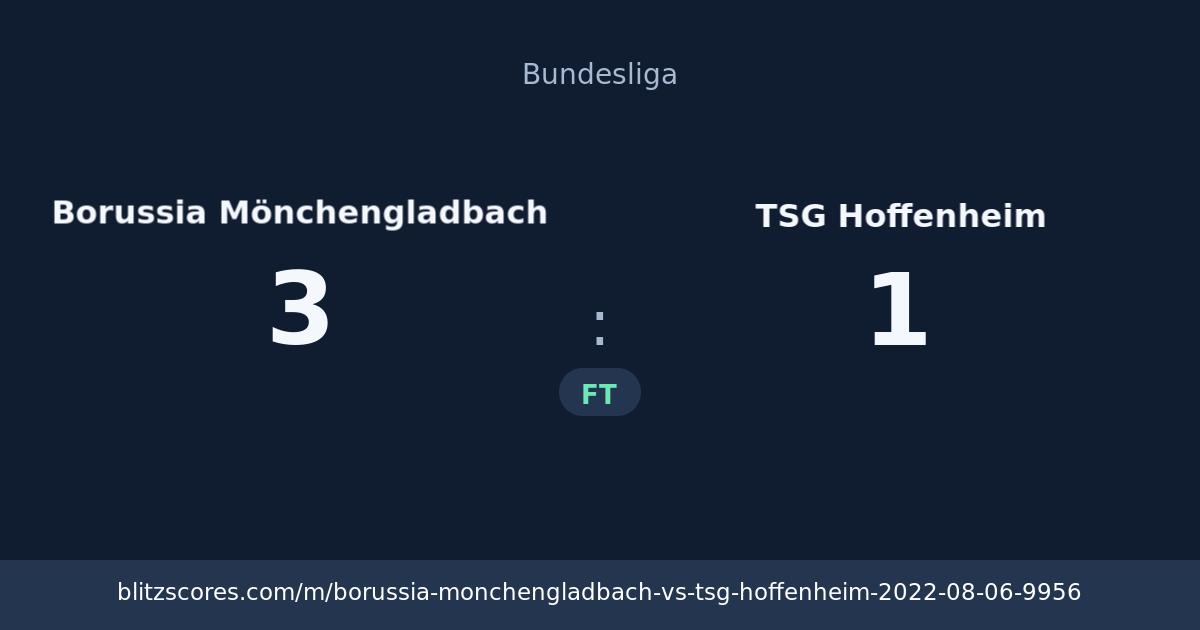Borussia Mönchengladbach vs TSG Hoffenheim score card