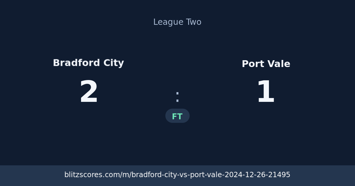 Bradford City vs Port Vale score card