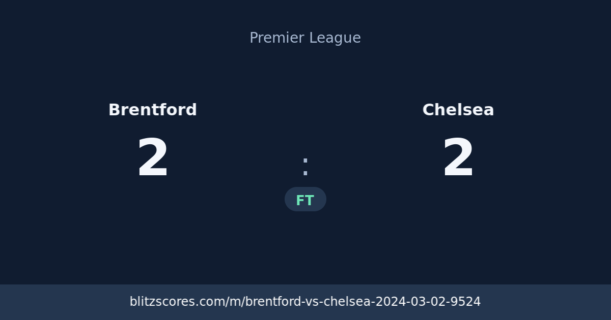 Brentford vs Chelsea score card