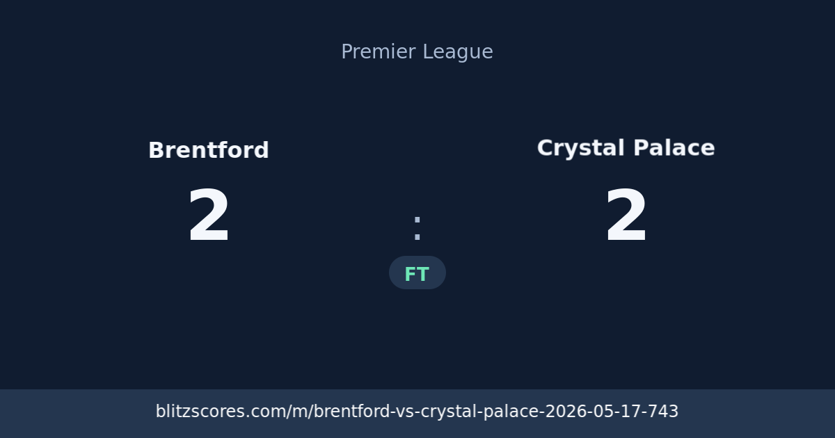 Brentford vs Crystal Palace score card