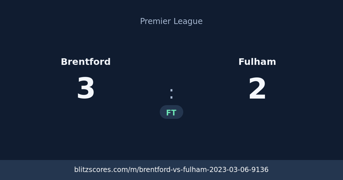 Brentford vs Fulham score card