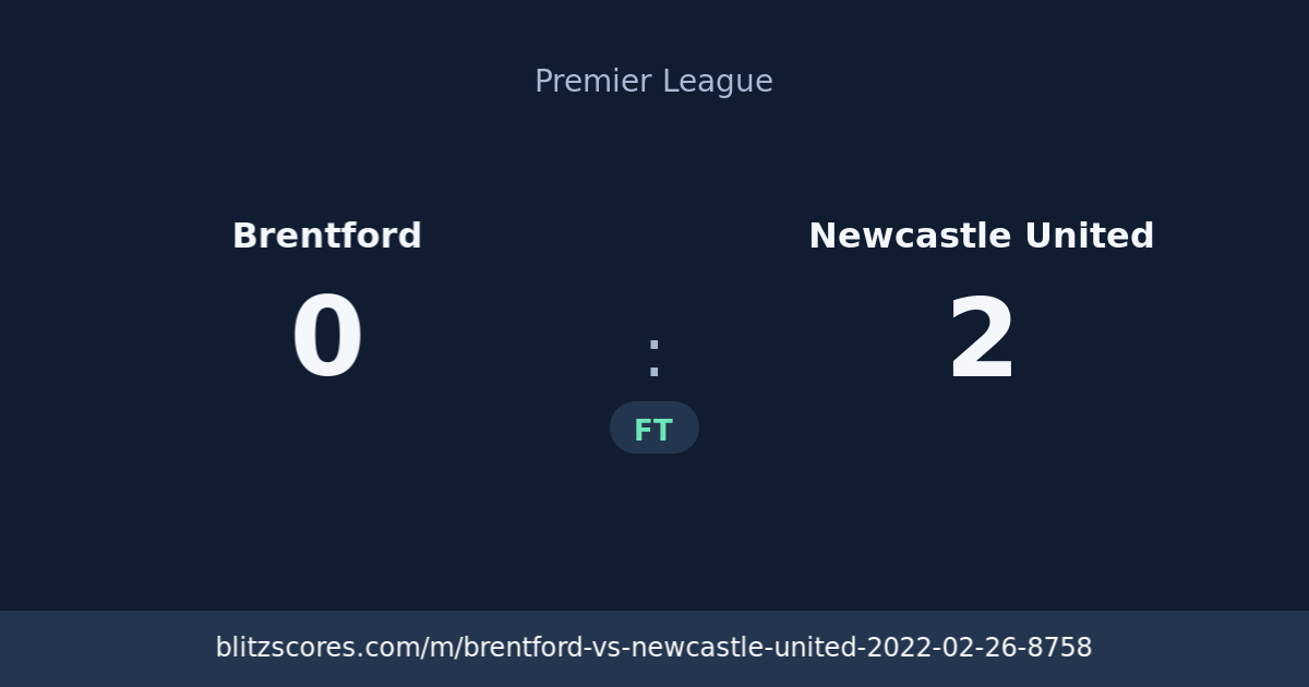 Brentford vs Newcastle United score card