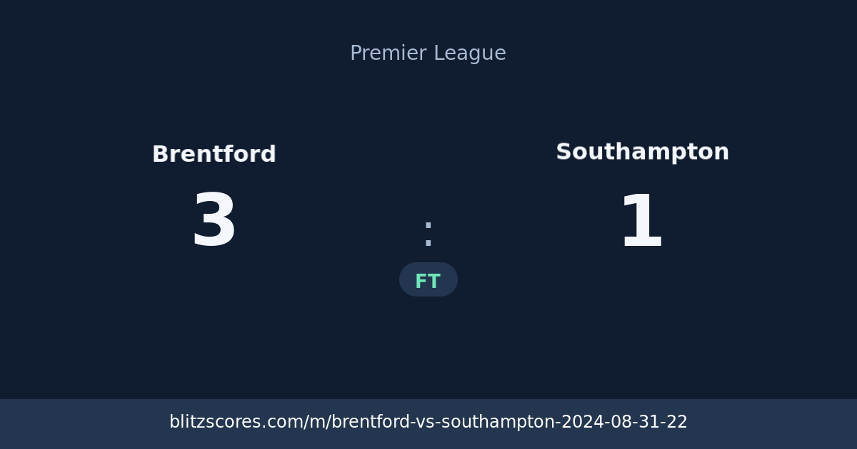 Brentford vs Southampton score card