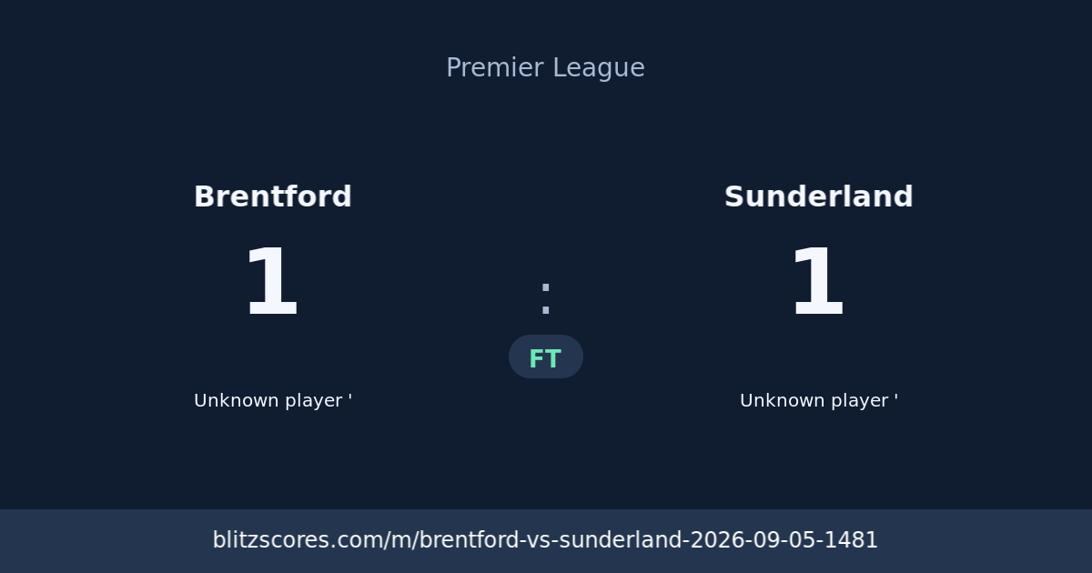 Brentford vs Sunderland score card