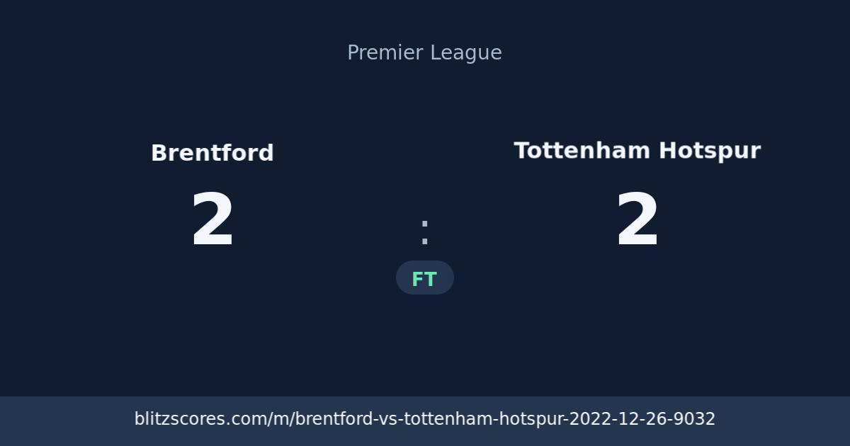 Brentford vs Tottenham Hotspur score card