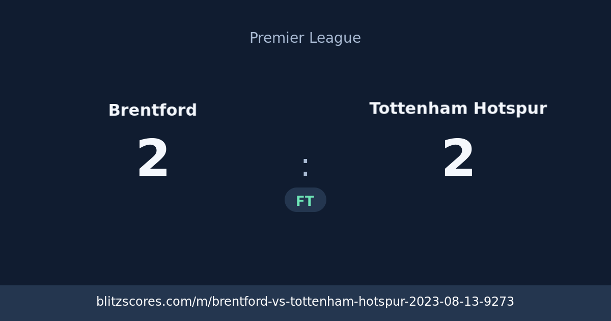 Brentford vs Tottenham Hotspur score card