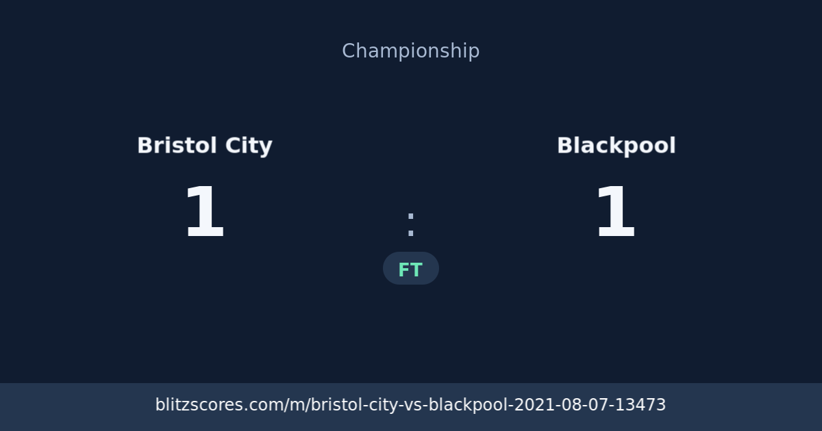 Bristol City vs Blackpool score card