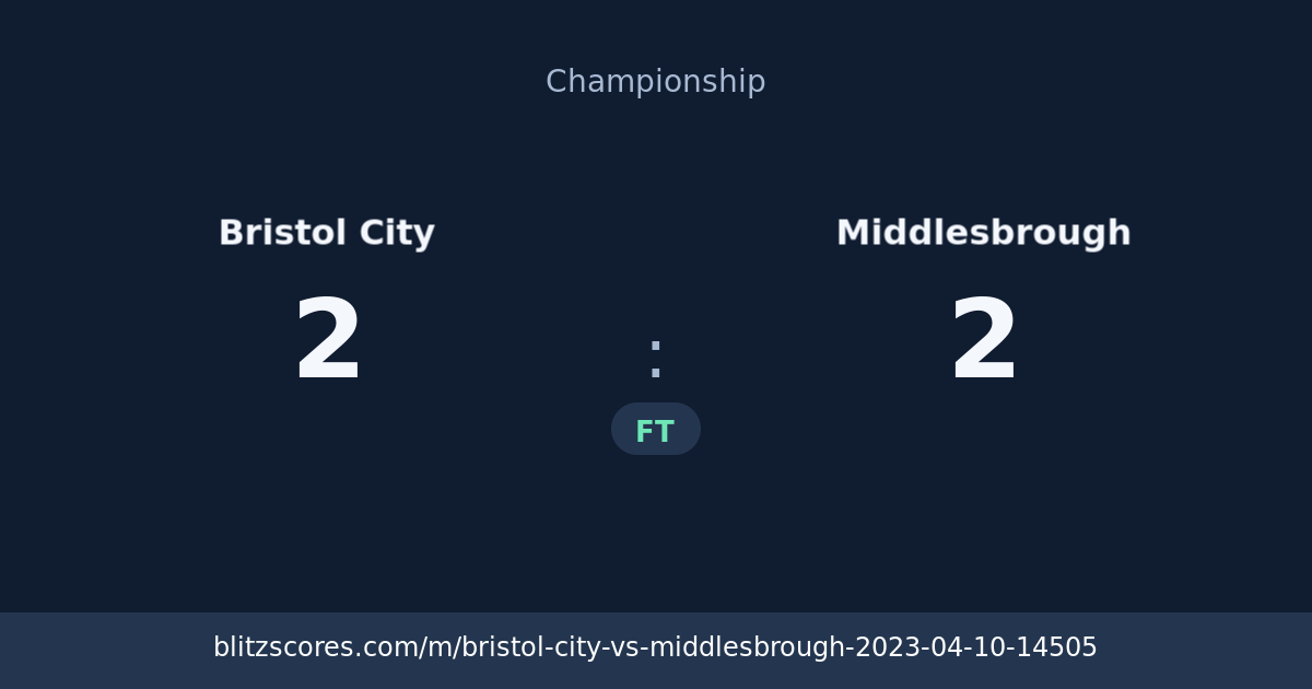 Bristol City vs Middlesbrough score card