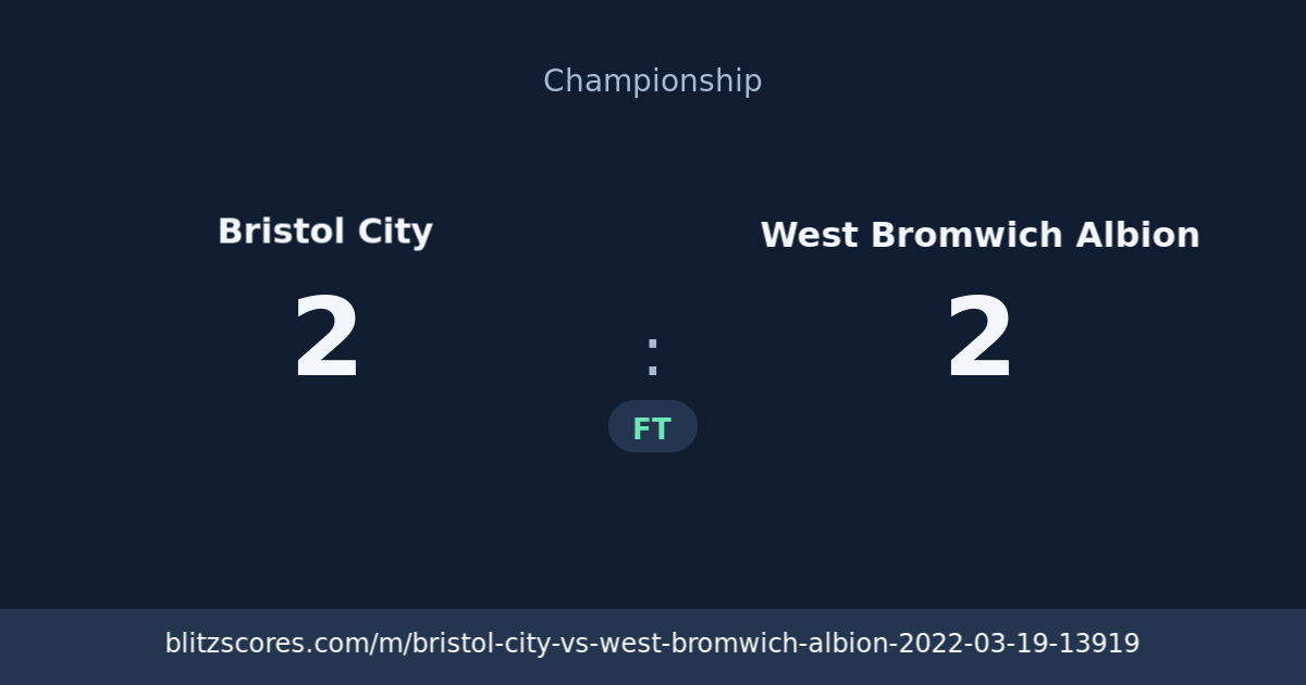 Bristol City vs West Bromwich Albion score card