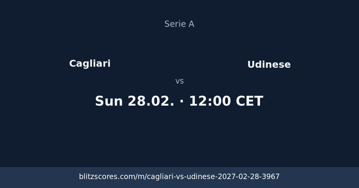 Cagliari vs Udinese score card