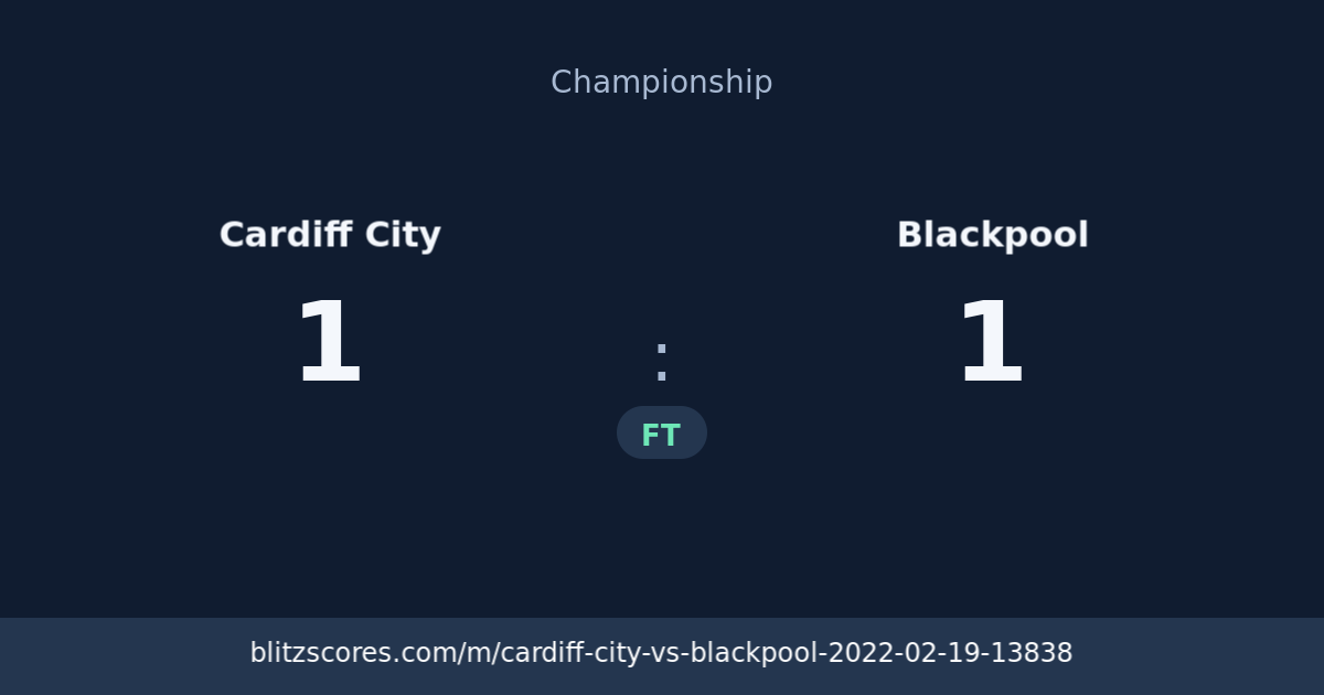 Cardiff City vs Blackpool score card