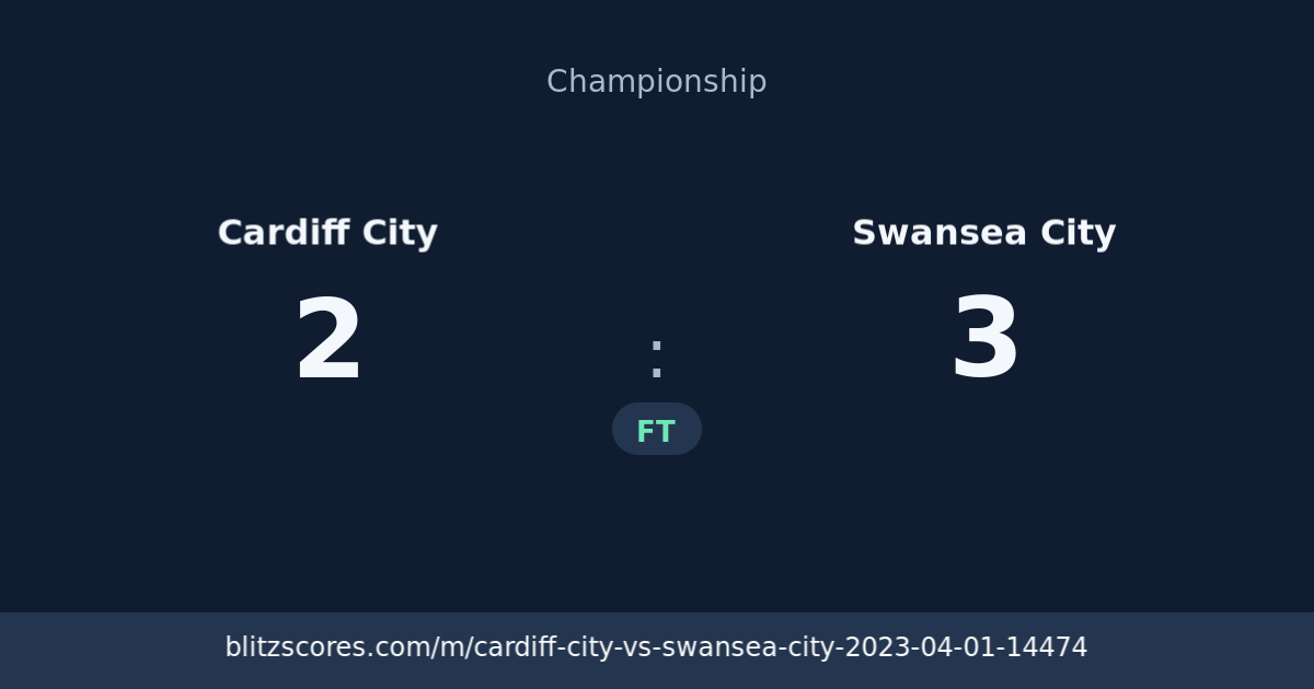 Cardiff City vs Swansea City score card