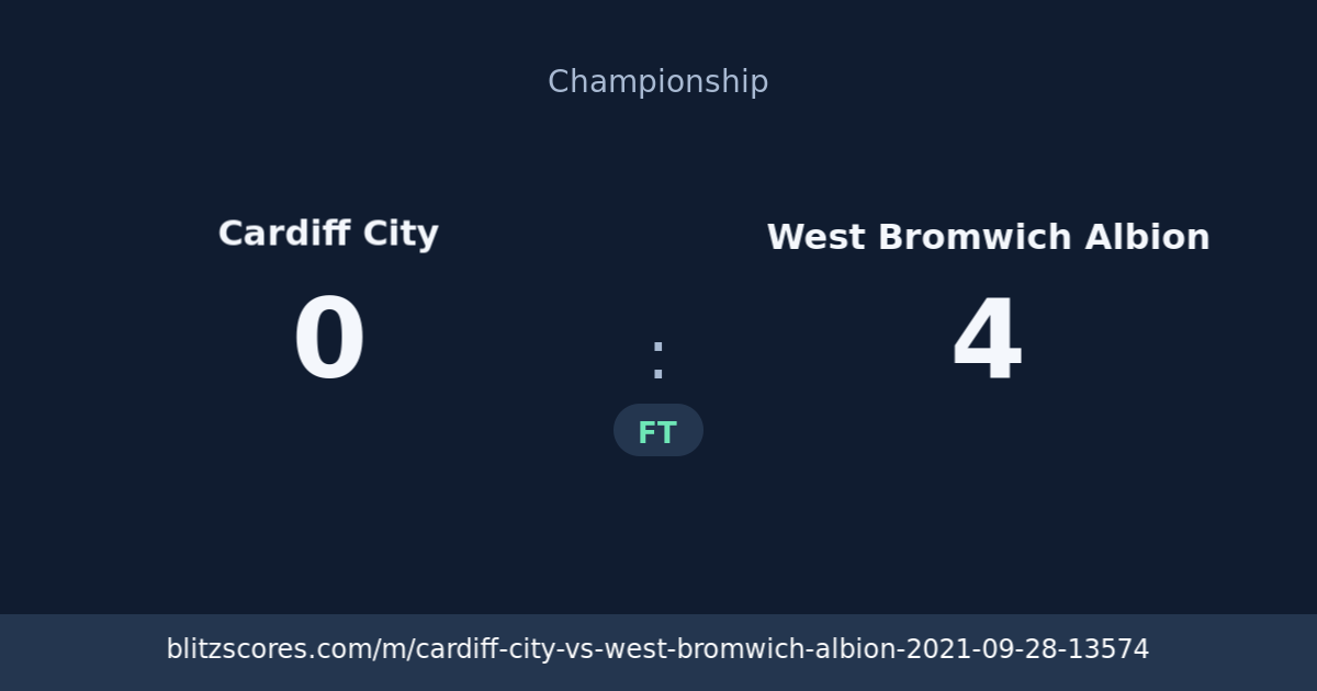 Cardiff City vs West Bromwich Albion score card