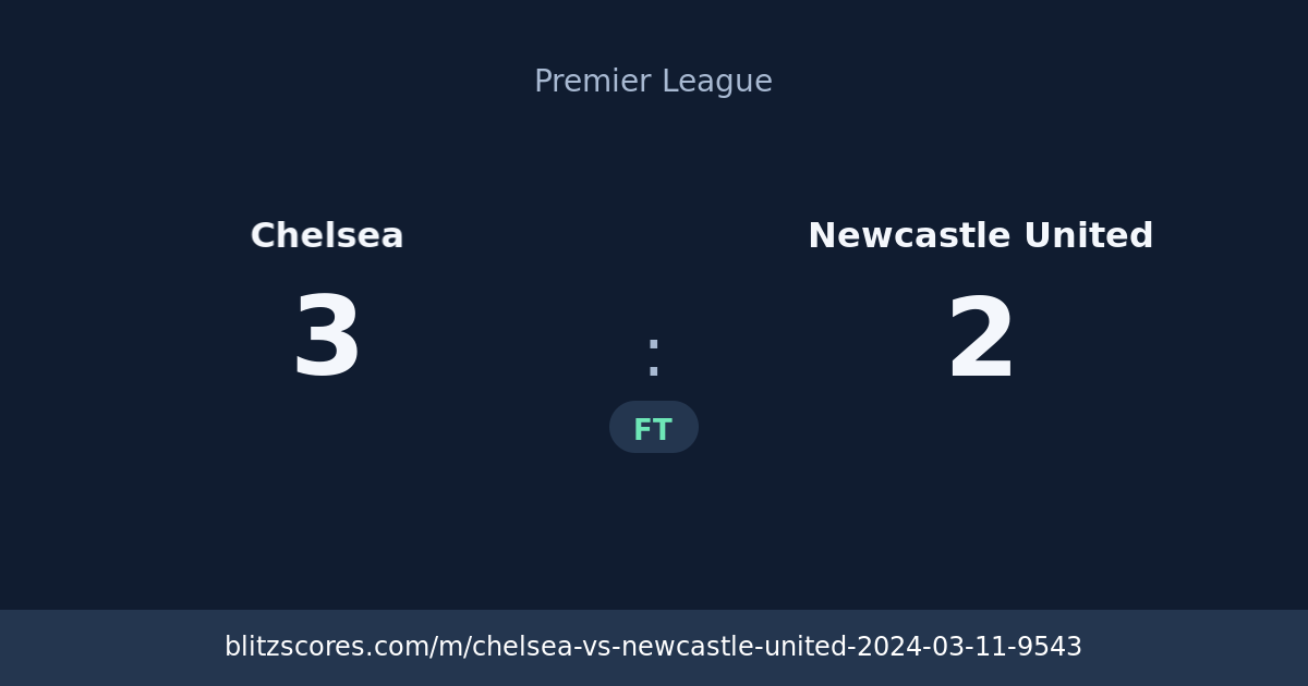 Chelsea vs Newcastle United score card