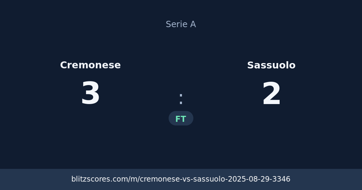Cremonese vs Sassuolo score card