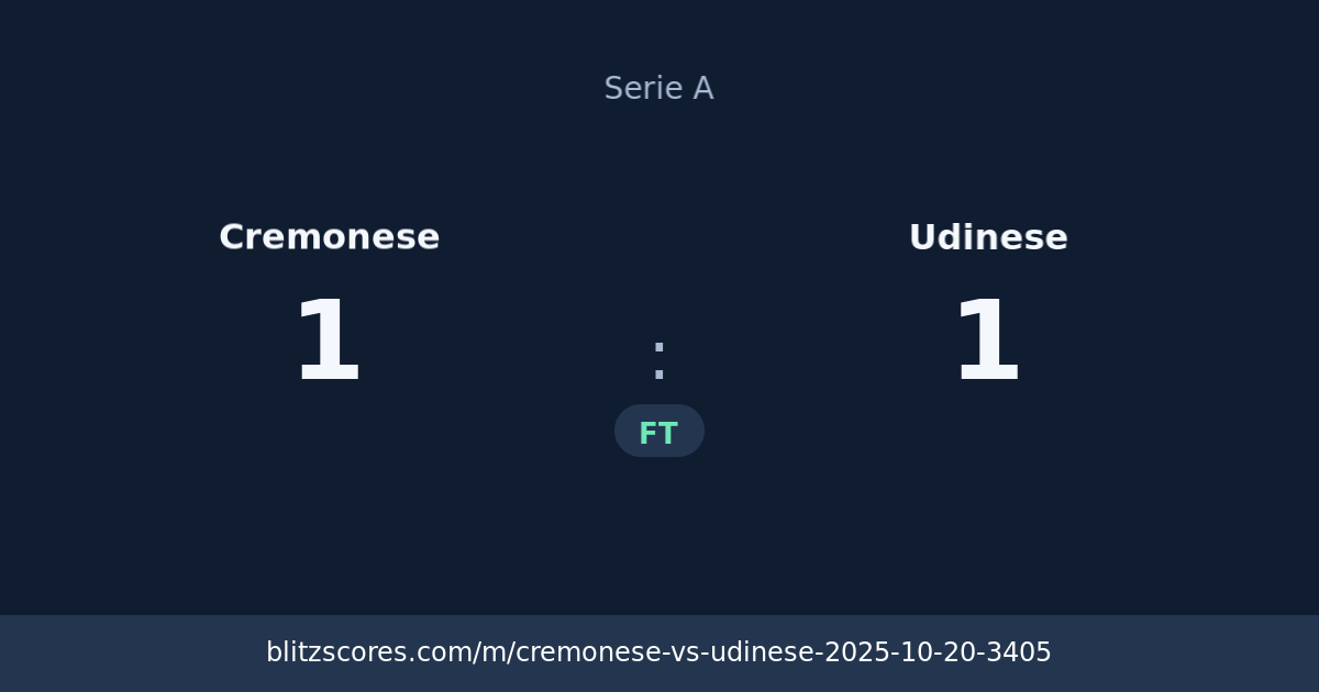 Cremonese vs Udinese score card