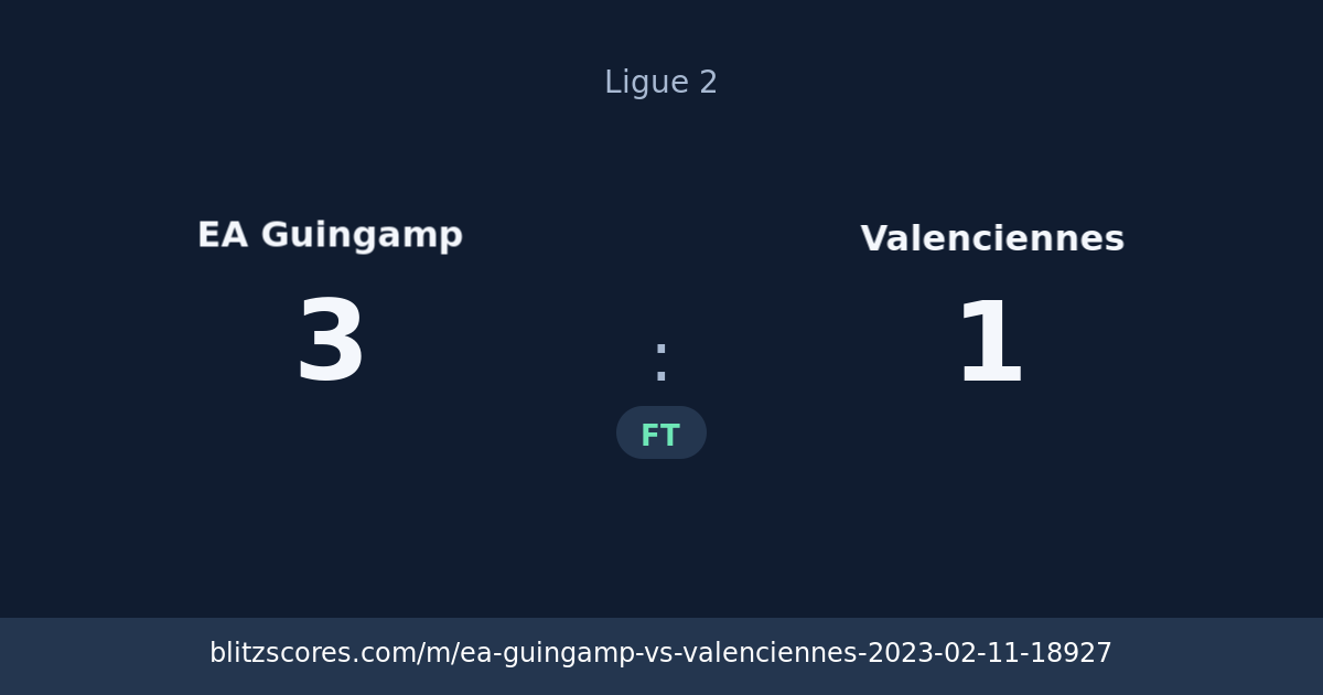 EA Guingamp vs Valenciennes score card