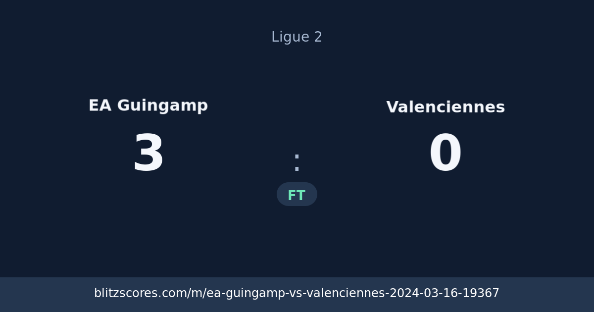 EA Guingamp vs Valenciennes score card