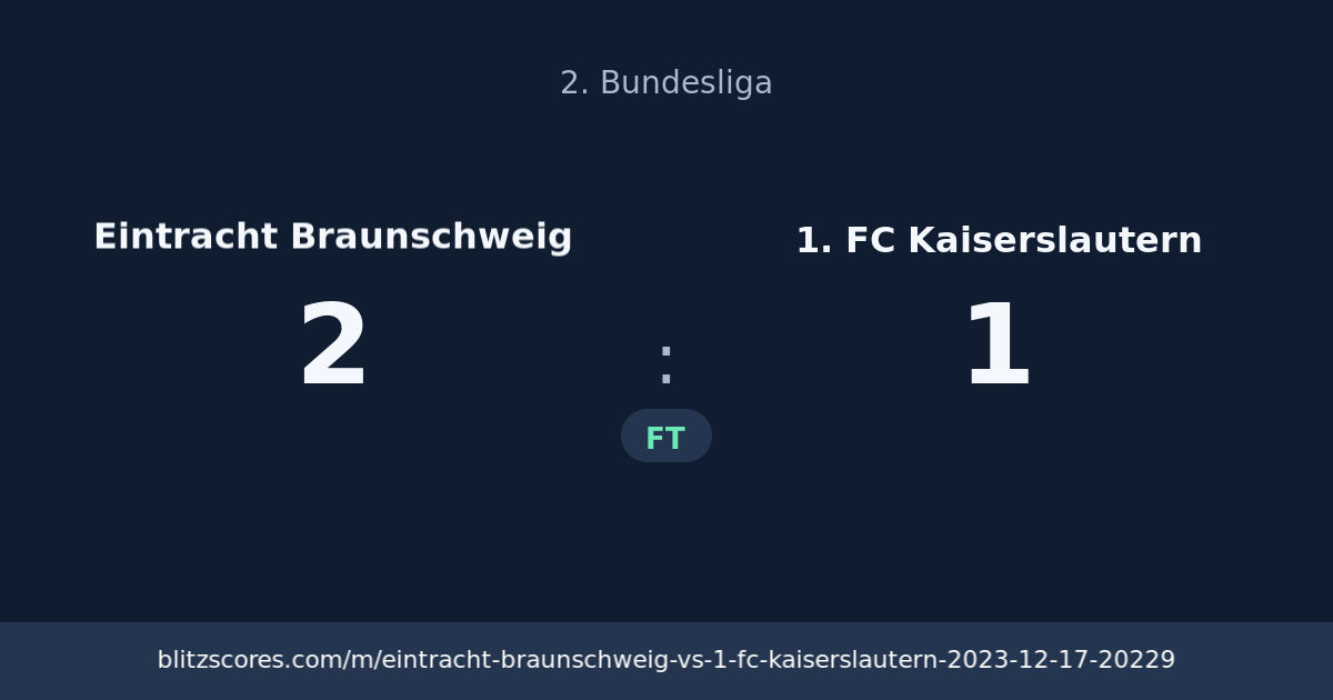 Eintracht Braunschweig vs 1. FC Kaiserslautern score card